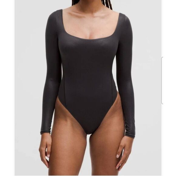 Lululemon Wundermost Nulu Long Sleeve Bodysuit Black Shine Size XL - Picture 1 of 9